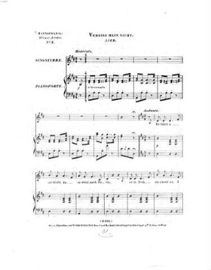 Wiener-Lieder : d. Wiener Liedersängerin Antonia Mannsfeld, genannt die Wiener Theresa, 2. Vergiß mein nicht. - 3 S., 1 Bl. - Pl.-Nr. 13.922