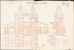 Straßenbrücke Köln-Deutz Schinkelwettbewerb 1892: Landpfeiler am Kölner Ufer. Schnitte, Grundrisse 1:100
