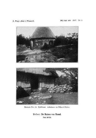 Taf. XVII. : Hacienda Yax ché. Dorfhäuser. Aufnahme von Eduard Seler.