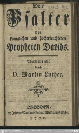 Der Psalter des königlichen und hocherleuchteten Propheten Davids