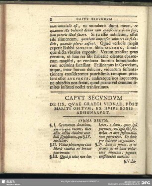 Caput Secundum. De Iis, Quae Graeci Viduae, Post Mariti Obitum, Ex Huius Bonis Adsignarunt