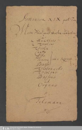 Ms. Ff. Mus. 1264 - Dominica XIX post Trin. : Mein Sünd mich werden kräncken p : à 2 hautbois, 2 violini, viola, Canto, Alto, Tenore, Basso con i ripieni, violoncello, violono, bassono ed organo