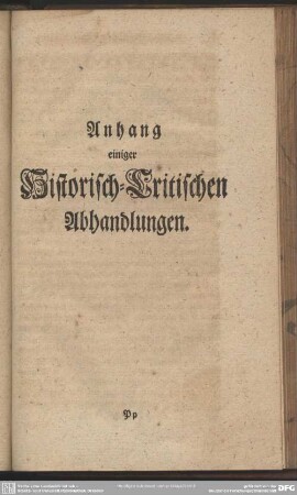 Anhang einiger Historisch-Critischen Abhandlungen