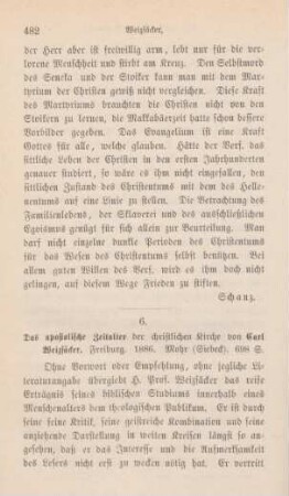 482-499 [Rezension] Weizsäcker, Carl, Das apostolische Zeitalter der christlichen Kirche
