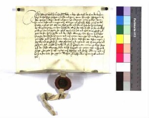 Lehenrevers des Werner Keck, jetzt wohnhaft in Crailsheim, zugleich als Lehenträger für seine Brüder Ludwig und Philipp gegen den Pfalzgrafen Heinrich, Propst von Ellwangen, um den Zehntanteil zu Matheshörlebach allein