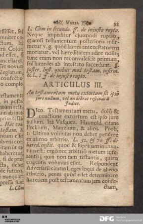 Articulus III. An testamentum metu extortum sit ipso jure nullum, vel an debeat rescindi à Judice.