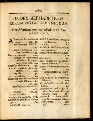 Index Alphabeticus Rerum Notatu Digniorum