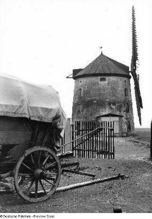 Turmwindmühle. Im Vordergrund Einfahrt zum Mühlengehöft : Adelsdorf (bei Großenhain). Turmwindmühle. Im Vordergrund Einfahrt zum Mühlengehöft