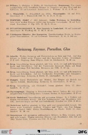 Steinzeug, Fayence, Porzellan, Glas (Nr. 224 - 280)