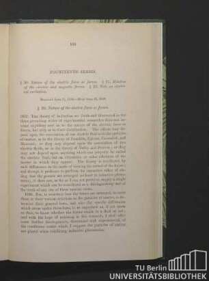 Fourteenth Series. § 20. Nature of the electric force or forces.