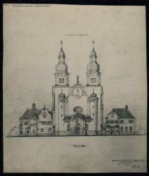 Projekt für eine Katholische Kirche, Berlin-Lankwitz: Entwurfszeichnung: Fassandenansicht