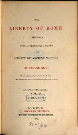 The liberty of Rome : a history ; with an historical account of the liberty of ancient nations, 2