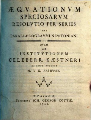 Aequationum Speciosarum Resolutio Per Series Ope Parallelogrammi Newtoniani