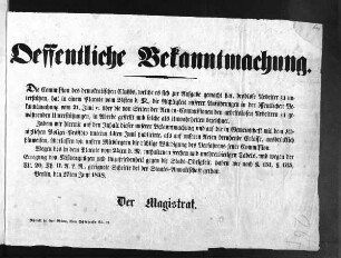 Oeffentliche Bekanntmachung. Die Commission des demokratischen Klubbs, [...] (Sammlung Friedlaender)