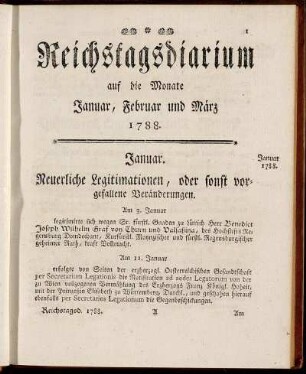 Reichstagsdiarium auf die Monate Januar, Februar und März 1788.
