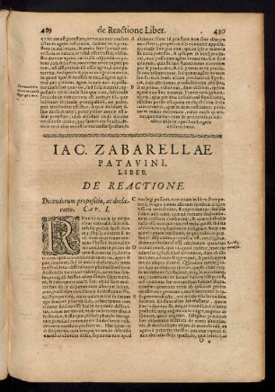 Iac. Zabarellae Patavini, Liber De Reactione.
