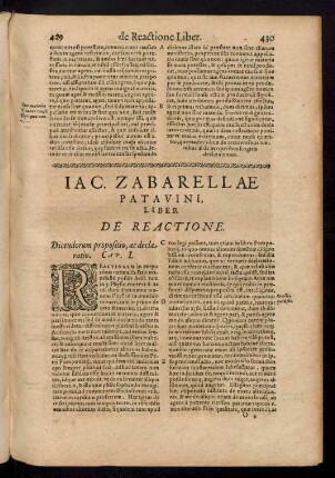 Iac. Zabarellae Patavini, Liber De Reactione.