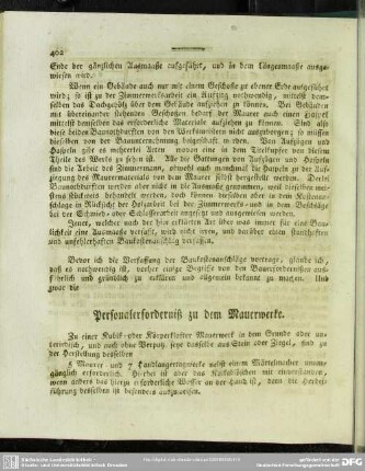 Personalerforderniß zu dem Mauerwerke