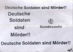 Aufkleber mit abgewandelter pazifistischer Losung, verbreitet im Zusammenhang mit der Beteiligung der Bundeswehr am Kosovo-Krieg
