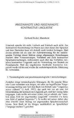 Angewandte und abgewandte kontrastive Linguistik