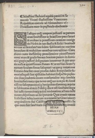 Oratio ad Alexandrum VI. in praestanda Venetorum oboedientia : 1492. 12.17