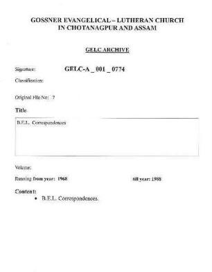B.E.L. Correspondences