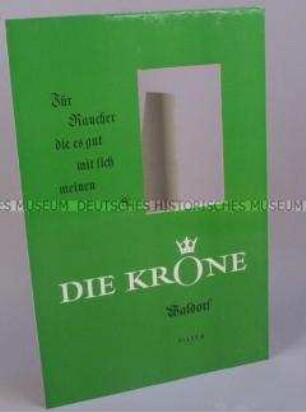 Werbeaufsteller (grün) für "Waldorf Die Krone"-Zigaretten