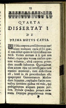 Quarta Dissertati[o]. De Prima Motus Causa.