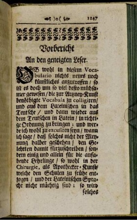 Vorbericht An den geneigten Leser.
