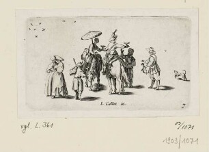 Trinkpause zu Pferd, Blatt 7 der Folge "Variæ Conversationes a. Iacobo Callot inventæ"