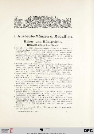 I. Ausbeute-Münzen u. Medaillen (Nr. 1-879)