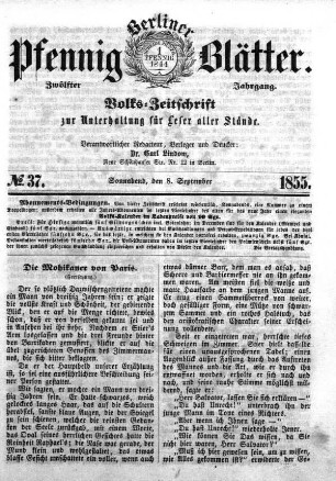 No. 37, Sonnabend, den 8. September