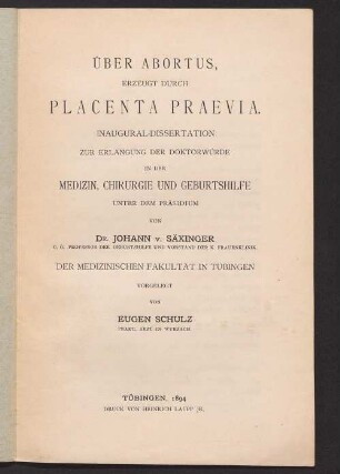 Über Abortus, erzeugt durch Placenta praevia