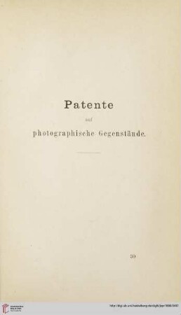 Patente auf photographische Gegenstände