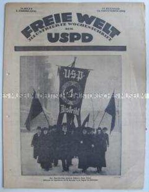 Illustrierte Wochenzeitschrift der USPD "Freie Welt" u.a. zur Beisetzung von Hugo Haase (erste Ausgabe im veränderten Layout)