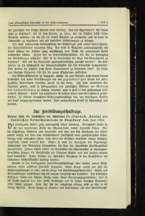 Zur Fortbildungsschulfrage : Referat über die Denkschrift des Schulrates Dr. Löweneck, 'Ausbau des städtischen Volksschulwesens in Augsburg' (vom Juni 1912)