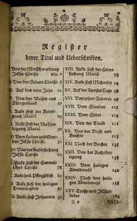 Register derer Titul und Ueberschriften.