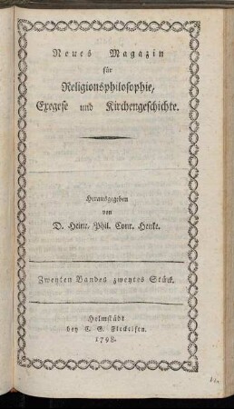 Zweyten Bandes zweytes Stück. 1798.