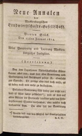 Viertes Stück. Den 25sten Januar 1814.