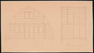 Wettbewerb »Das wachsende Haus« für die Ausstellung »Sonne, Luft und Haus für Alle« 1932 auf dem Messegelände, Berlin-Charlottenburg: Endgültiges Projekt, Längsschnitt, Querschnitt 1:20