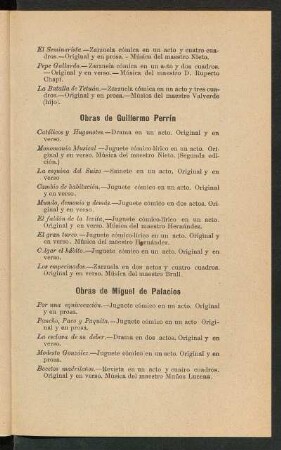 Obras de Guillermo Perrín [y] Miguel de Palacios
