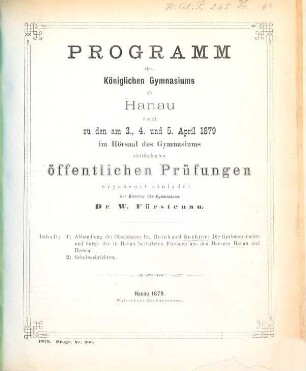 Programm : womit zu der ... stattfindenden Schlußfeier ergebenst einladet, 1878/79