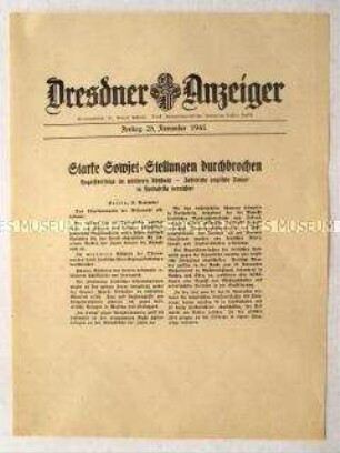 Nachrichtenblatt "Dresdner Anzeiger" zur Bekanntmachung des OKW, Angriffserfolge an der Ostfront eingefahren zu haben und in Tobruk zahlreiche britische Panzer vernichtet zu haben