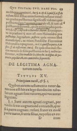 De Legitima Agnatorum tutela. Titulus XV.