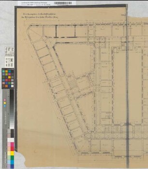 Erweiterungsbau des Geschäftsgebäudes der Kgl. Eisenbahndirektion Essen: Grundriß I. Obergeschoß, M. 1:100