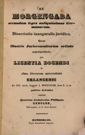 De morgengaba secundum leges antiquissimas Germanorum : dissertatio inauguralis juridica