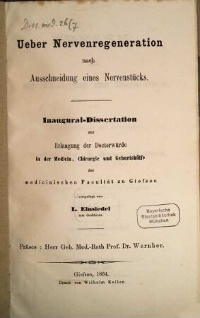 Ueber Nervenregeneration nach Ausschneidung eines Nervenstücks : Inaugural-Dissertation