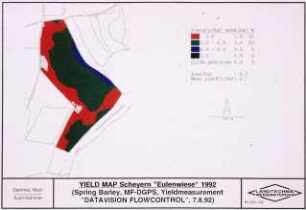 Yield Map Scheyern "Eulenwiese" 1992 (Spring Barley; MF-DGPS; Yield Measurement "DATAVISION FLOWCONTROL", 7.8.1992)