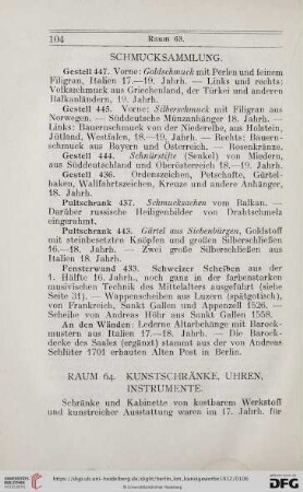 Raum 64: Kunstschränke, Uhren, Instrumente