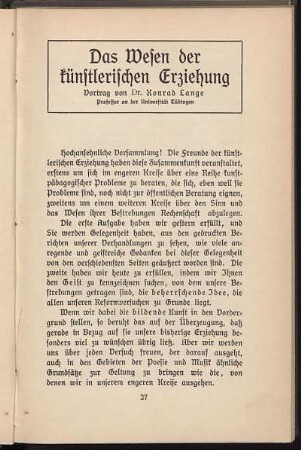 Das Wesen der künstlerischen Erziehung
